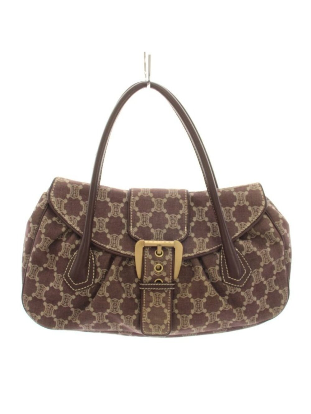 Celine Paris Macadam Tote Bag Canvas Leather Red Brown